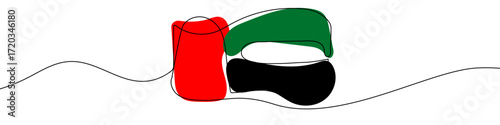 UAE flag in one line art style. UAE flag drawing with editable stroke