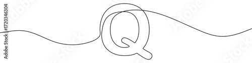 Letter Q in one line art style. Letter Q drawing with editable stroke