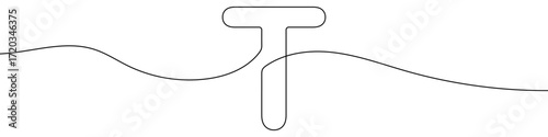 Letter T in one line art style. Letter T drawing with editable stroke