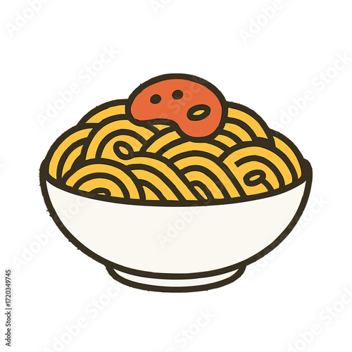 Bowl of spaghetti with meatball, inviting comfort food design element perfect for menus, recipe cards or restaurant promotions that crave a hearty meal