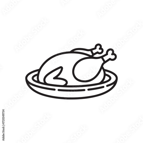 Roasted turkey on a platter isolated on white background, ready to be served