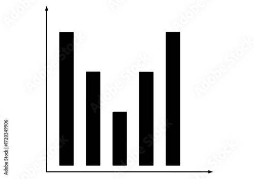 Bar chart with five bars of different heights on isolated white background. Graph showing a statistical data analysis of a business report