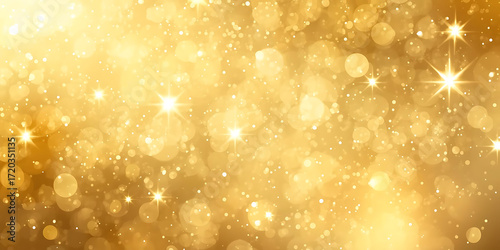 Golden Bokeh Background with Soft Glowing Circles and Bright Starbursts for Festive Cheer
