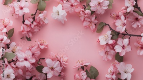 Pink Blossom Frame: Delicate Spring Flowers on a Pastel Background