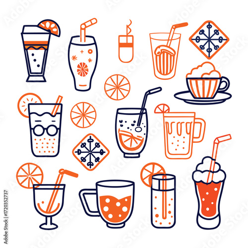 Assorted beverages and citrus slices drinks cocktails