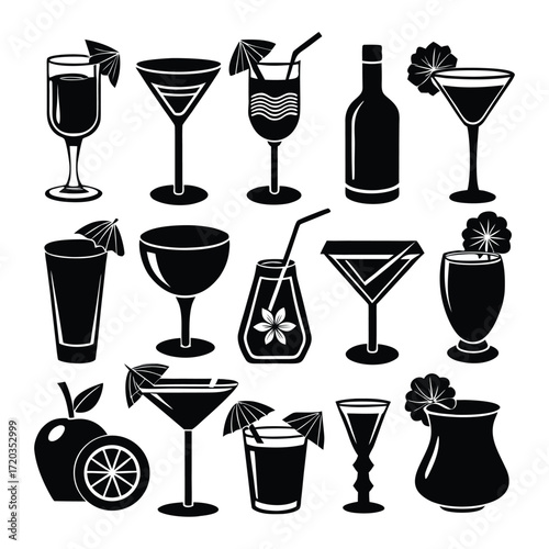 Assorted Drinkware and Fruit Silhouettes drinks cocktails