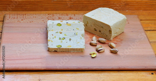 Turkish sweet dessert: sesame halva. Authentic Turkish sesame halva, a healthy and delicious dessert. Includes various fillings.