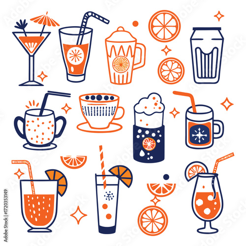 Orange drinks and citrus slices cocktails beverages