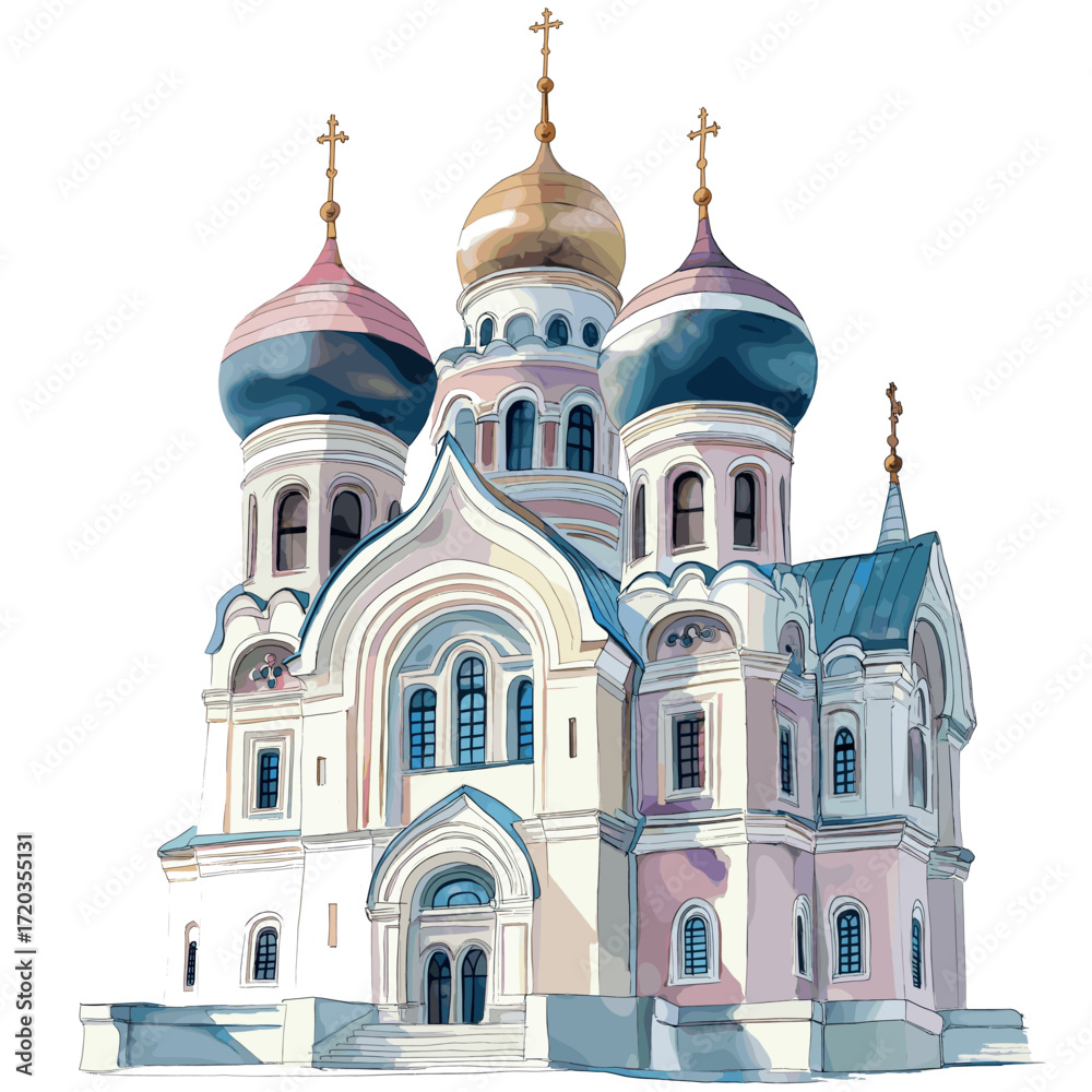 Fototapeta premium Alexander Nevsky Cathedral. Alexander Nevsky Cathedral watercolor vector illustration