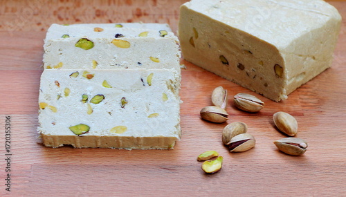 Turkish sweet dessert: sesame halva. Authentic Turkish sesame halva, a healthy and delicious dessert. Includes various fillings.