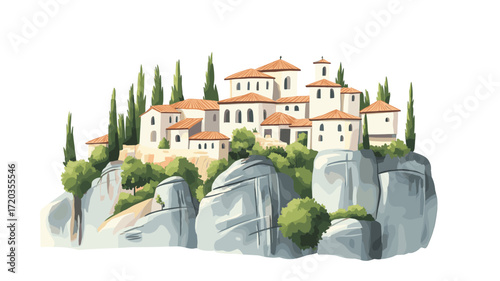 Meteora Monasteries. Meteora Monasteries watercolor vector illustration