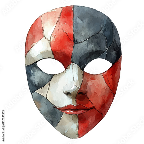 watercolor of Wooden Mask, vector, isolated on a white background.