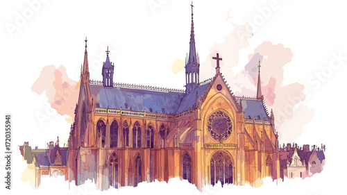 Sainte-Chapelle. Sainte-Chapelle watercolor vector illustration
