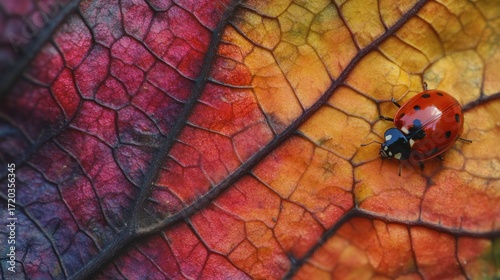 Autumnal Ladybug on Vibrant Leaf