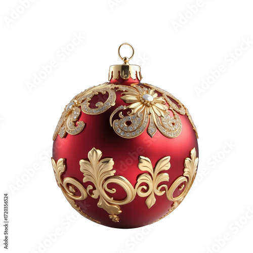 Christmas ornaments, holiday decorations, luxury baubles, red and gold ornaments PNG transparent background
