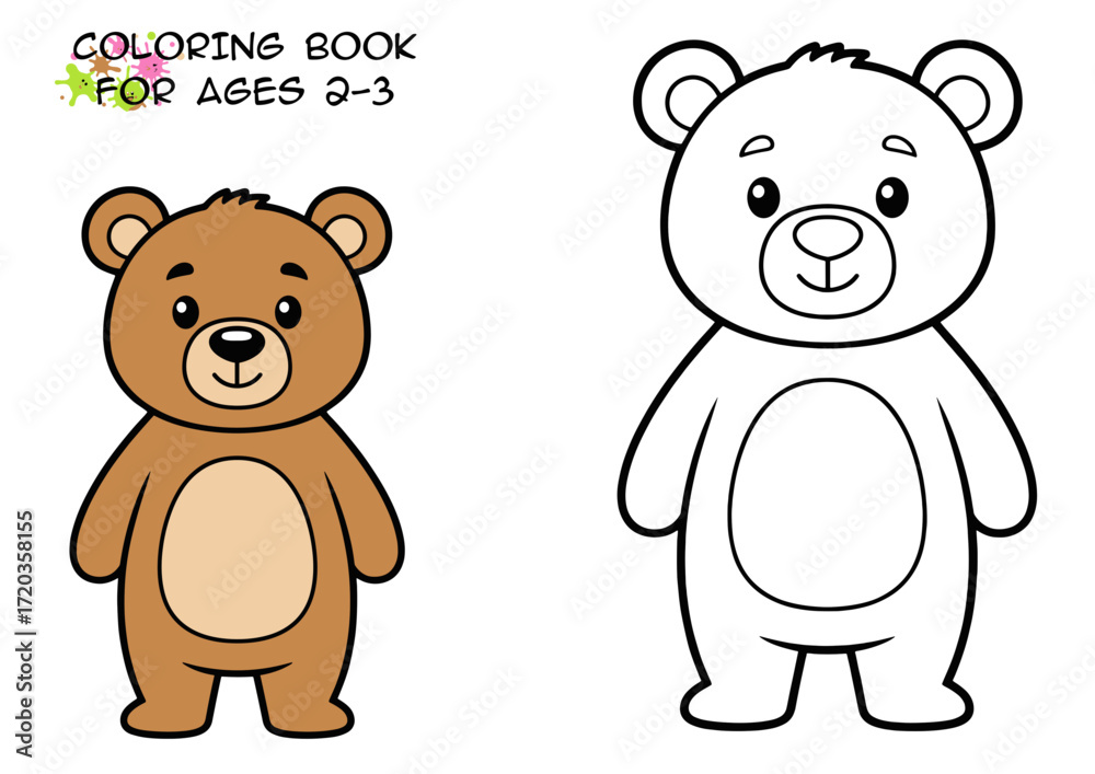 Fototapeta premium Cartoon bear coloring book page for ages 2 to 3 years 