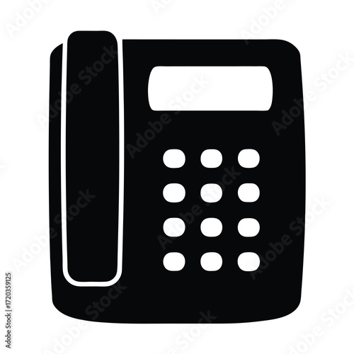 Vector graphic of a black landline phone with handset and keypad for communication needs