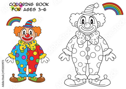 Colorful clown illustration for kids' coloring book ages 3-6  