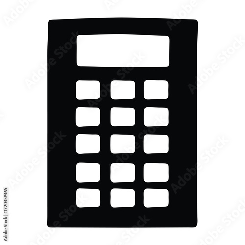 Hand drawn black and white calculator illustration for math accounting finance and education needs