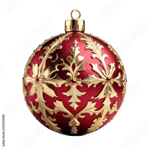 Christmas ornaments, holiday decorations, luxury baubles, red and gold ornaments PNG transparent background