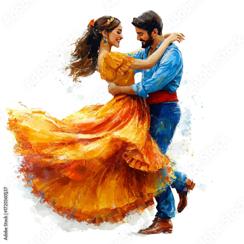 Tenerife Musical Show, watercolor clipart vector, isolated on a white background.