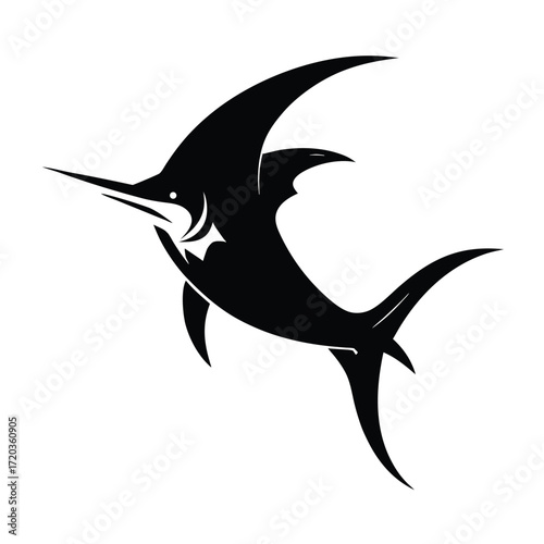 Dynamic Marlin Silhouette Leaping from Water Vector Illustration for Sport Fishing Designs
