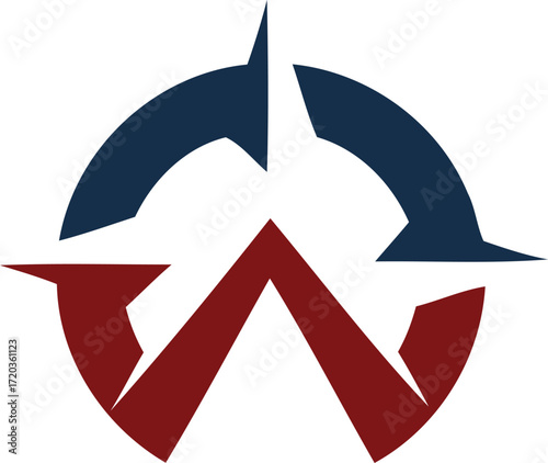 Compass Rose Emblem with Abstract Arrow and W Shape
