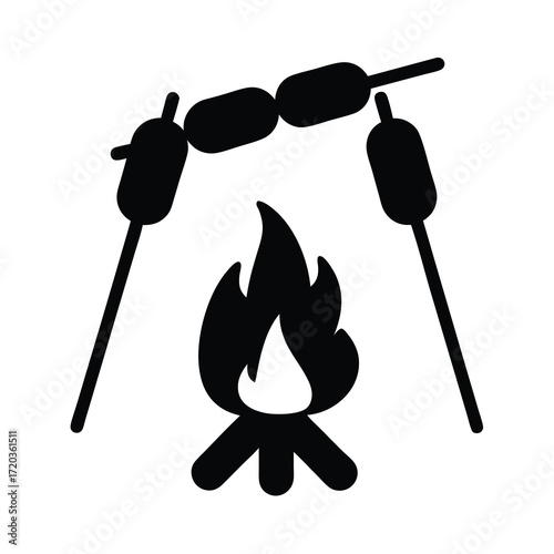 Campfire marshmallows roasting vector graphic for outdoor camping and summer barbecue design needs