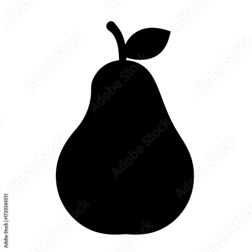 Isolated black pear illustration vector, fruit graphic, healthy food, pear silhouette, simple art