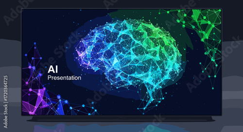 Ai presentation template for business and education with brain graphic and network connections background -