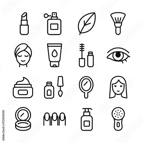 Spa and beauty treatment icons collection. Outline symbols. Line design