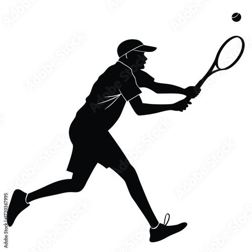 Tennis player lunging return silhouette
