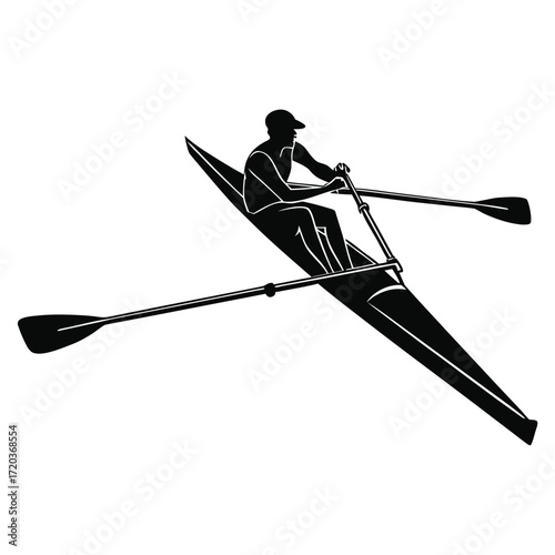 Rower pulling oars silhouette