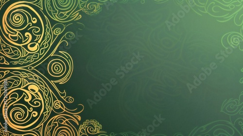 Elegant Celtic knot design with golden swirls on emerald green, perfect for St. Patrick's Day, heritage projects, or a sophisticated, vintage-inspired backdrop