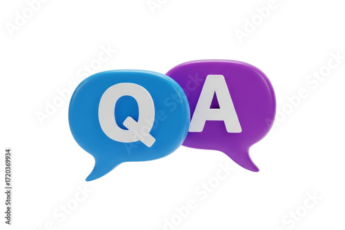 Colorful 3D question mark speech bubbles with alphabet fridge magnets in vibrant school colors