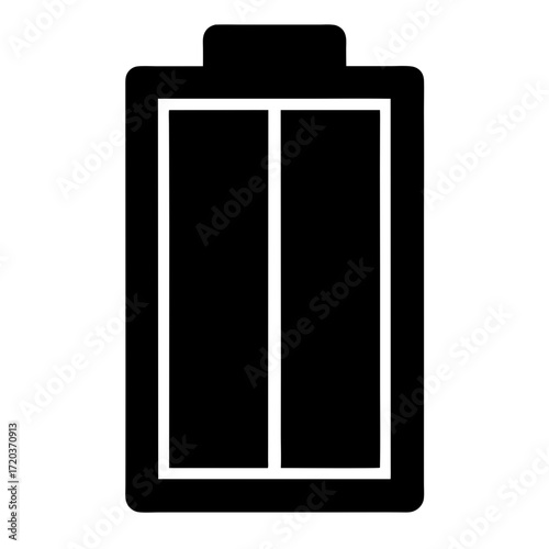 Vector art of a black battery icon with two bars, representing energy levels, power, and charging status in a clear and concise design
