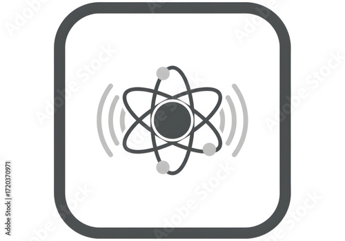 Minimal icon of a physics atom with waves — no background , PNG, no shadow