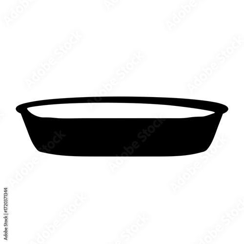 Illustration of a black oval bowl, perfect for showcasing food or kitchenware in a minimalist style design