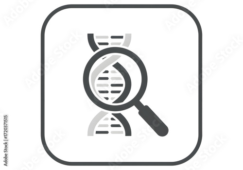 Minimal icon of a genetic code and magnifying glass — no background , PNG, no shadow