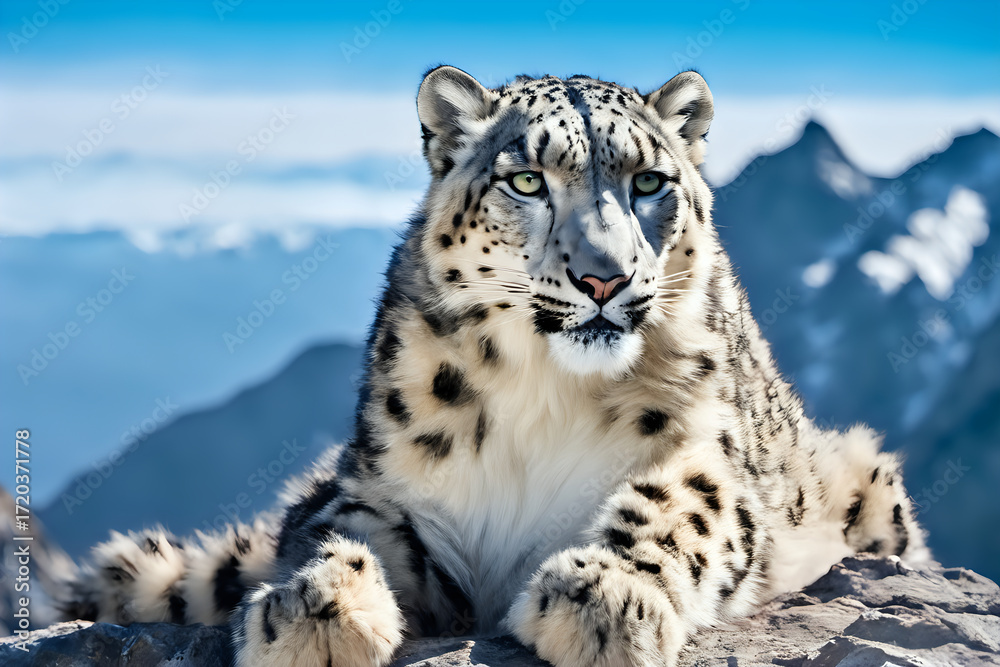 Fototapeta premium Snow Leopard on Cliff with Detail