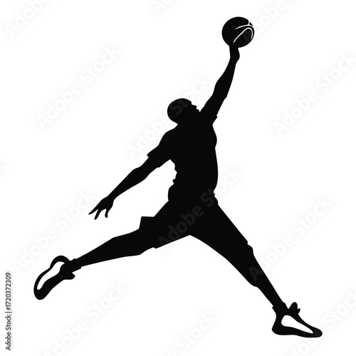 Basketball player dunking silhouette