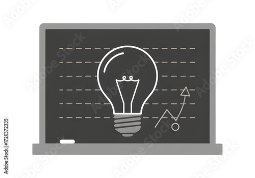 Minimal icon of a lightbulb over a chalkboard — no background , PNG, no shadow