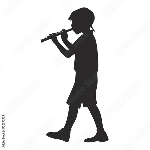 Boy playing harmonica silhouette