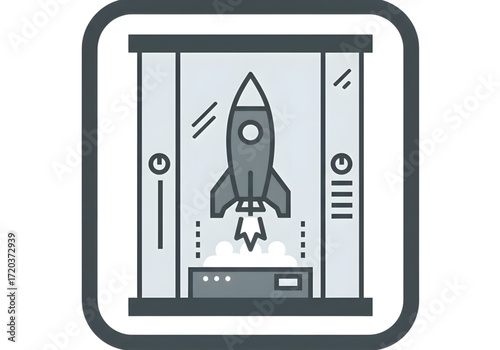  Minimal icon of a rocket being tested in a lab — no background , PNG, no shadow