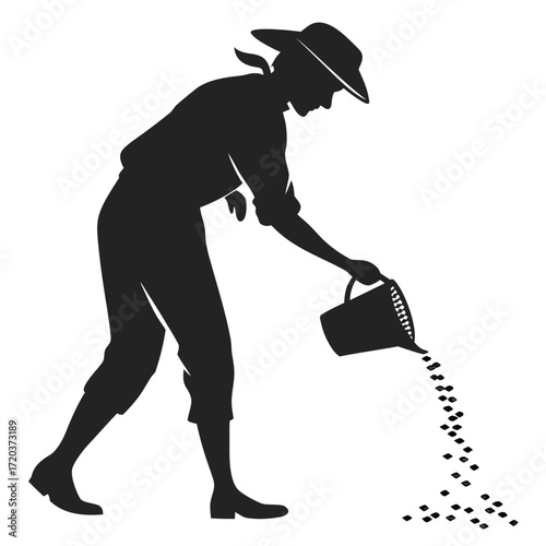 Farmer sowing seeds silhouette