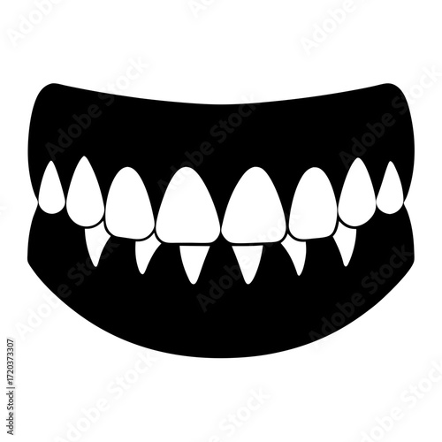 Illustration of vampire teeth, dental health, fangs, halloween, and scary mouth design element