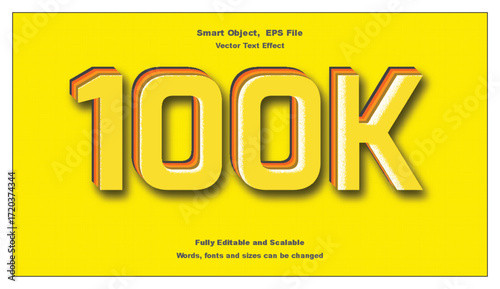 100K text effect celebration, success and achievement typography design.