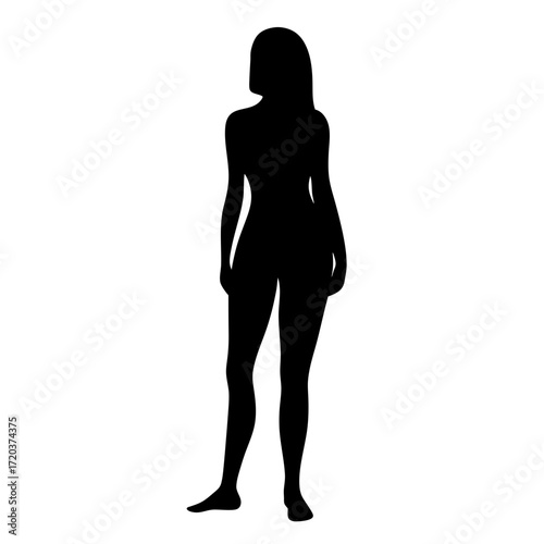 Silhouette of standing woman full body vector illustration female body shape design art drawing