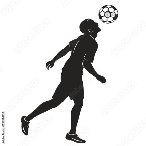 Soccer player doing header silhouette