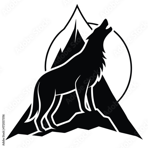 Silhouette wolf howling mountain circle nature wildlife symbol